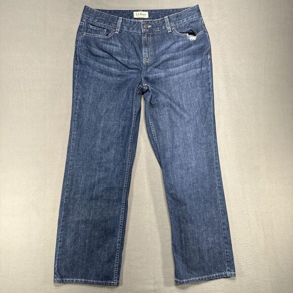 LL Bean Jeans Womens‎ 14 Reg Blue Favorite Fit Straight American Workwear Denim - Picture 1 of 10